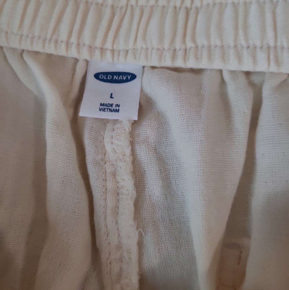NWT Old Navy Women's SZ LG. BEIGE PULLON    cotton shorts w/pockets tie casual‎ - Picture 2 of 9